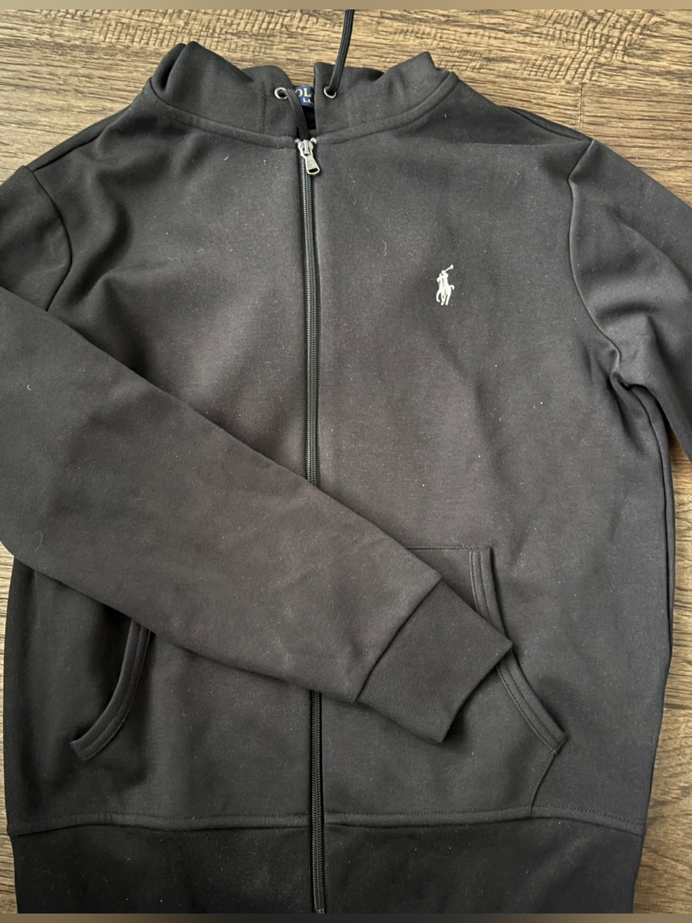 Ralph Lauren Black Zip-Up Hoodie Sweater with White Polo Logo